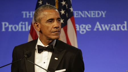 Ông Barack Obama tại lễ nhận giải thưởng.